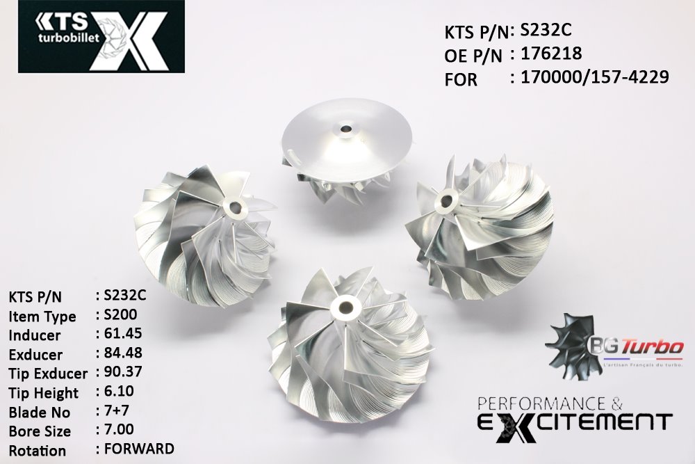 Turbo ROUE FORGÉE MFS PERFORMANCE - 7+7 PALES - INDUCER : 61,45 - EXDUCER : 84,48 - TYPE : S200ANGLE : 45° - ROTATION : Forward - SUPER BACK : 6,2 - BORE SIZE : 7
